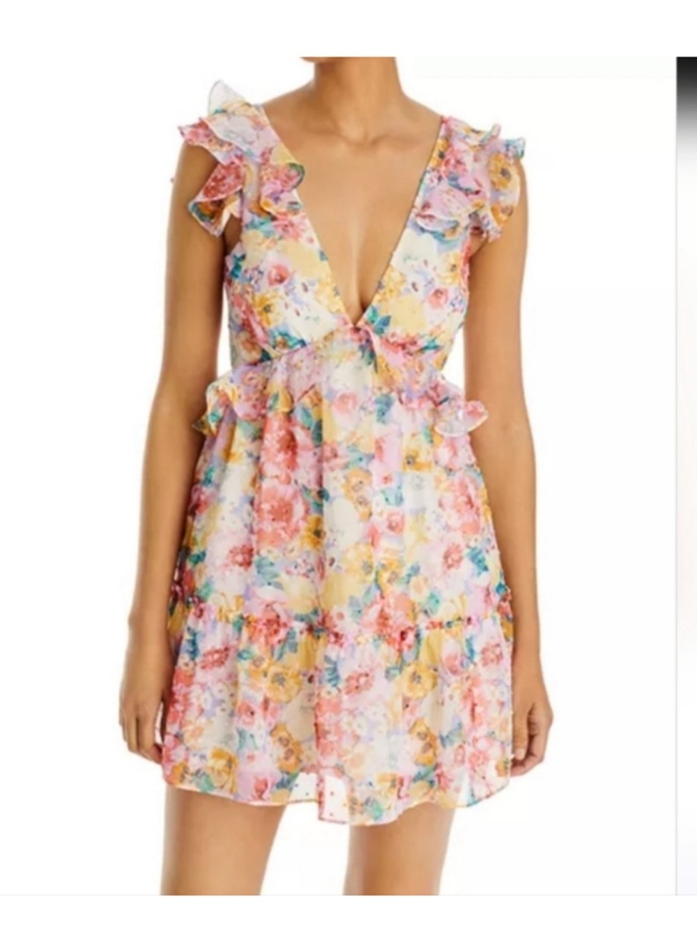 Aqua Floral Ruffle Mini Dress - Multicolor Pastels